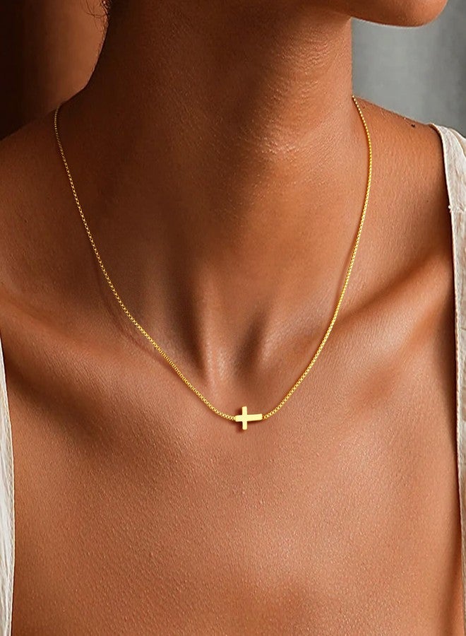 Yoosteel Cross Necklace for Women - Dainty Simple Tiny Cross Pendant Choker Necklaces Cute Chain Necklace 14K-Gold-Plated Baptism Religious Jewelry Gift - Image 2